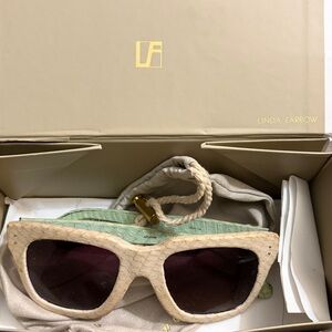 Linda Farrow Cream and Green Textured Sunglasses